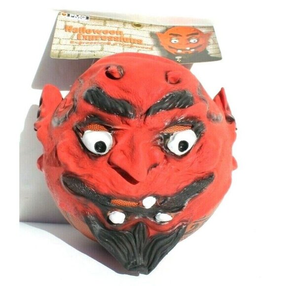 2003 Vtg PMG Halloween Expressions Horror Monstrous Red Devil Mask Latex NOS - Picture 1 of 2